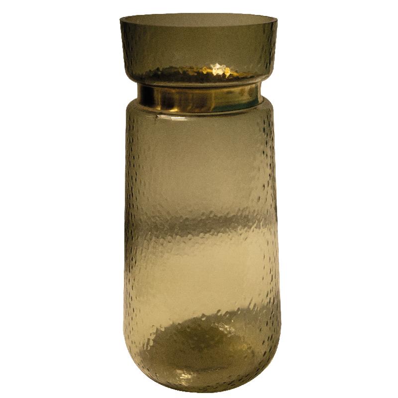 PTMD Quilio Brown Green Glass Vase Gold Rim Shaped L