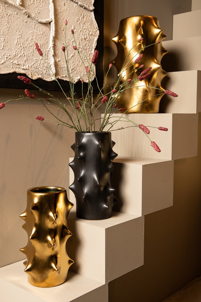 Oswaldo Gold round shaped ceramic pot bulges low 20.0 x 20.0 x 33.5 cm 