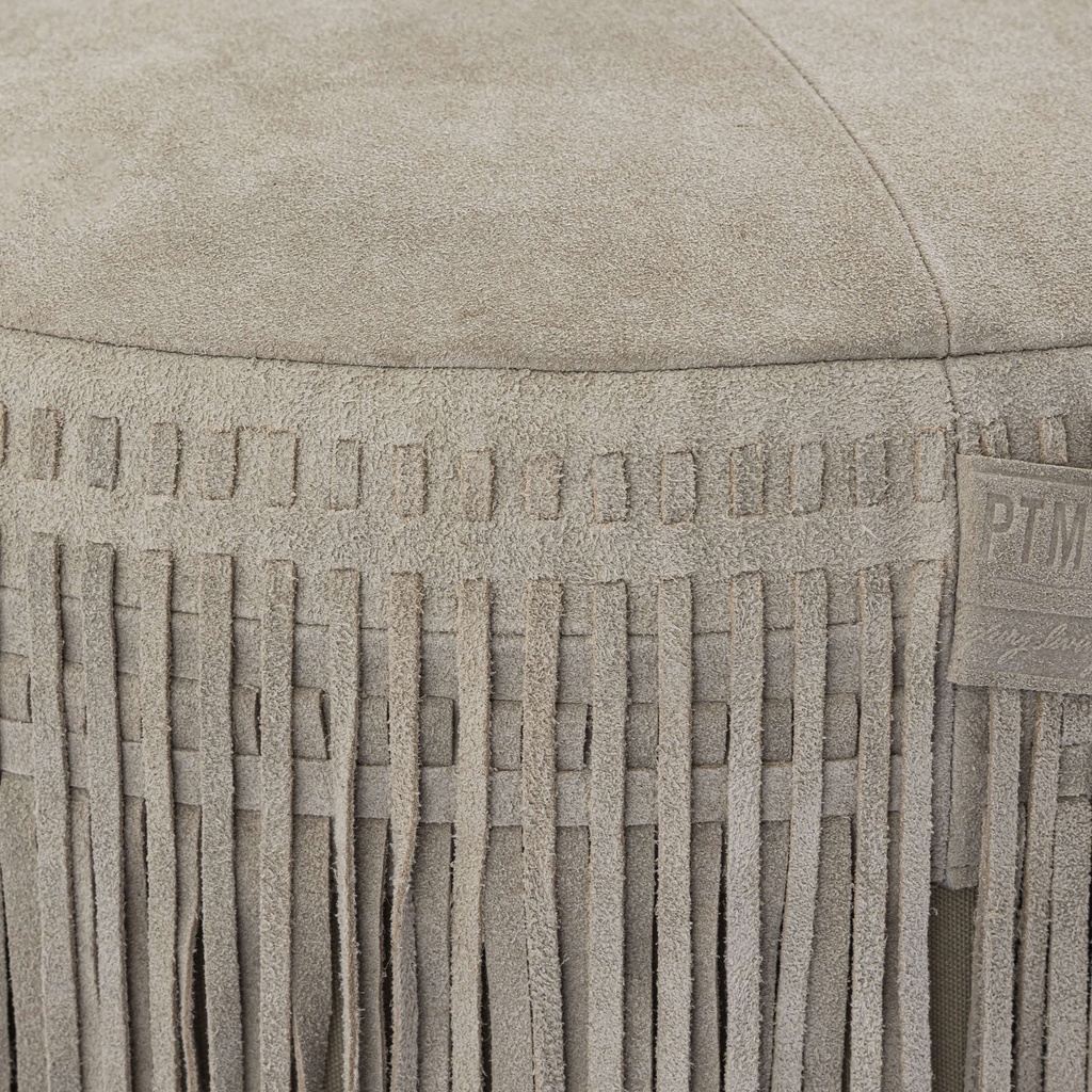 Eleora Taupe suede leather pouf fringes round S 50.0 x 25.0 x 50.0 cm