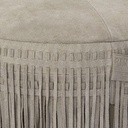 Eleora Taupe suede leather pouf fringes round S 50.0 x 25.0 x 50.0 cm