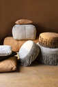 Eleora Taupe suede leather pouf fringes round S 50.0 x 25.0 x 50.0 cm