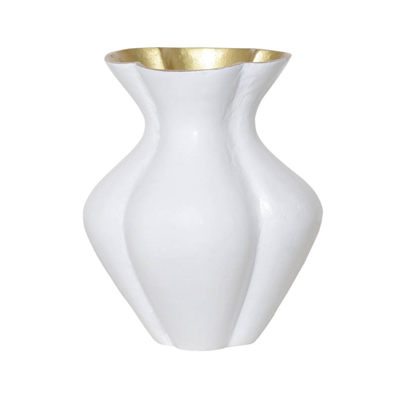 Vase flowy ALU/SHINY WHITE w/gold 20x20x25