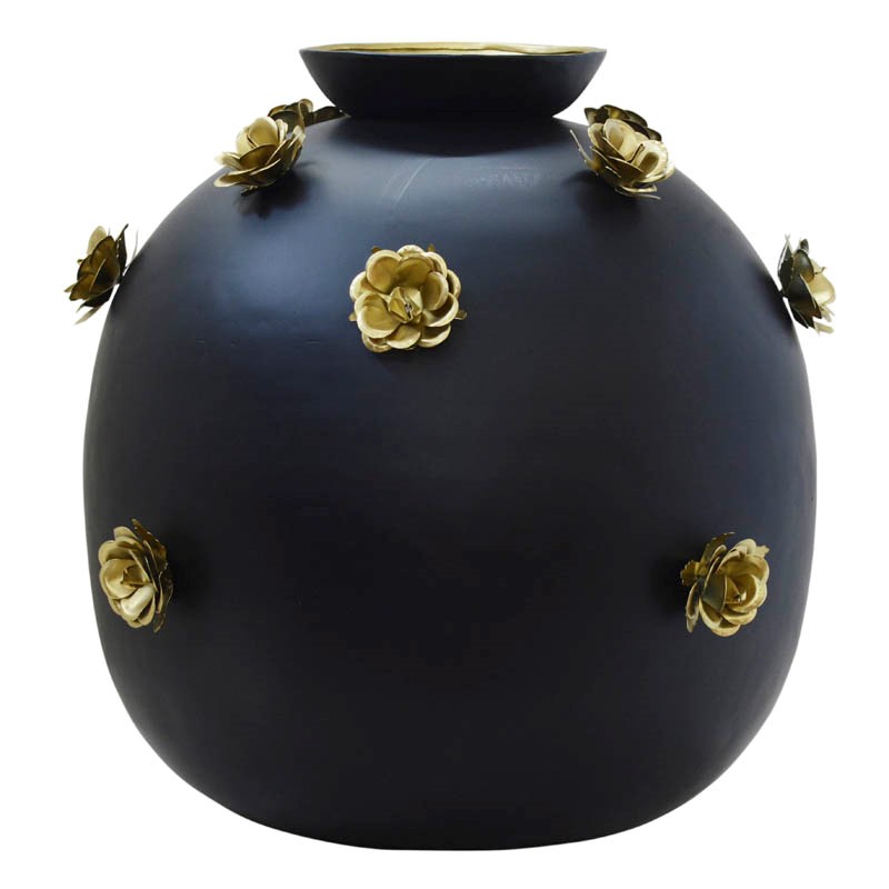 Vase w/bronze roses ALU/MATT BLACK 49x49x44