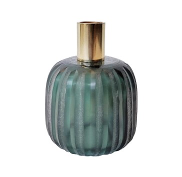 [422-23-028] Candle holder w/cutting glass bright green 10x10x9