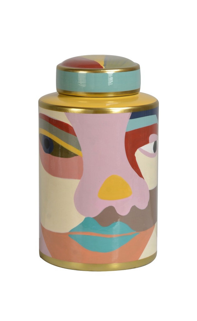LIDDED JAR 'MIRO' MULTICOLOUR CERAMIC D18x29h