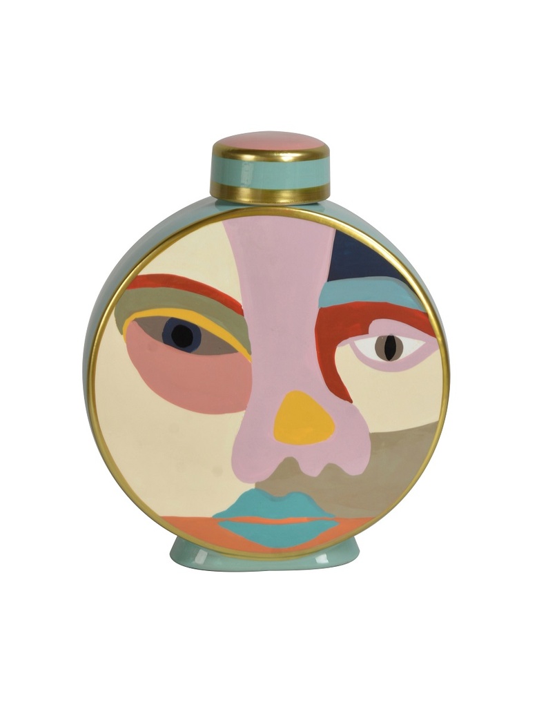 ROUND LIDDED JAR 'MIRO' MULTICOLOUR CERAMIC D24x9x28h