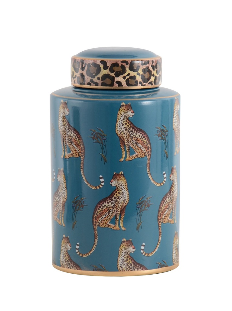[155-525] CANNISTER 'GUEPARD' BLUE PETROLE PORCELAIN D18x30h