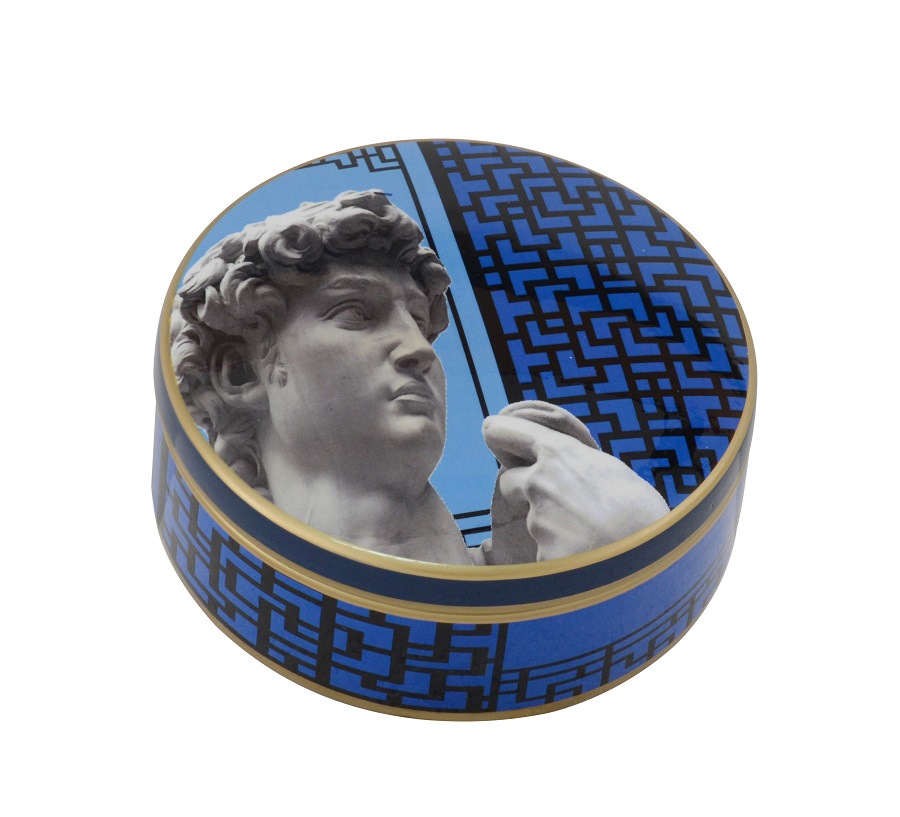 ROUND BOX WHITE/BLUE/BLACK CERAMIC 'FIRENZE' D18x7h
