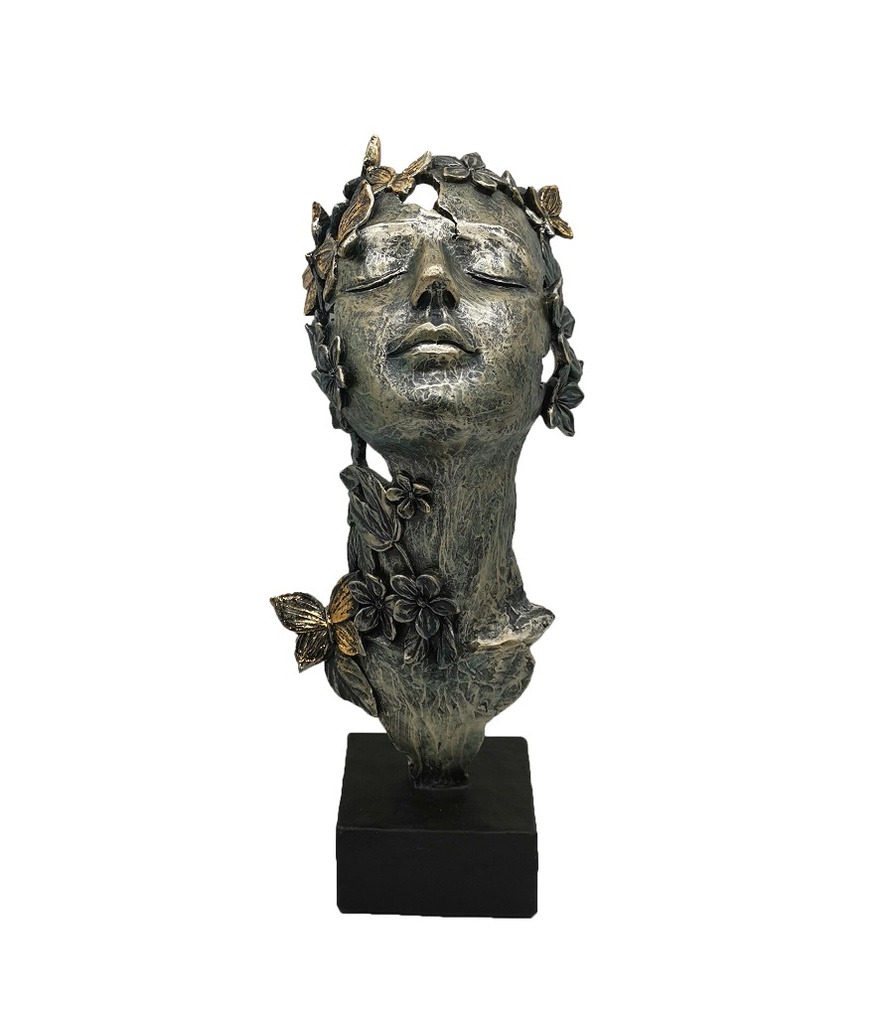 RESIN LADY'S FACE ON BASE WITH BUTTERFLIES/FLOWERS 32h
