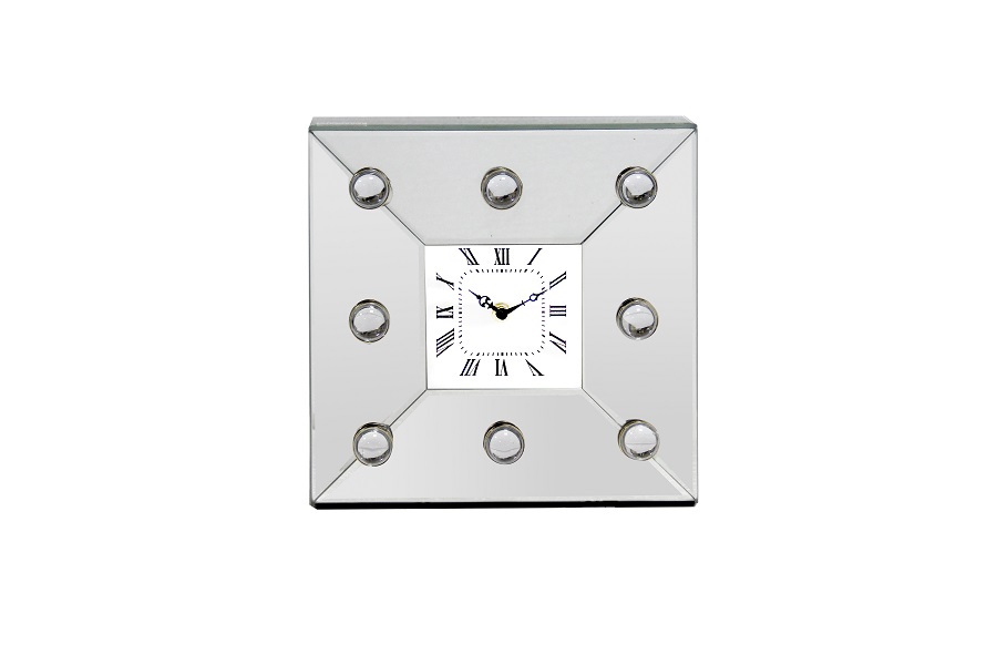 SQ. MIRROR CLOCK 'CABOCHON' 25,5x25,5x8