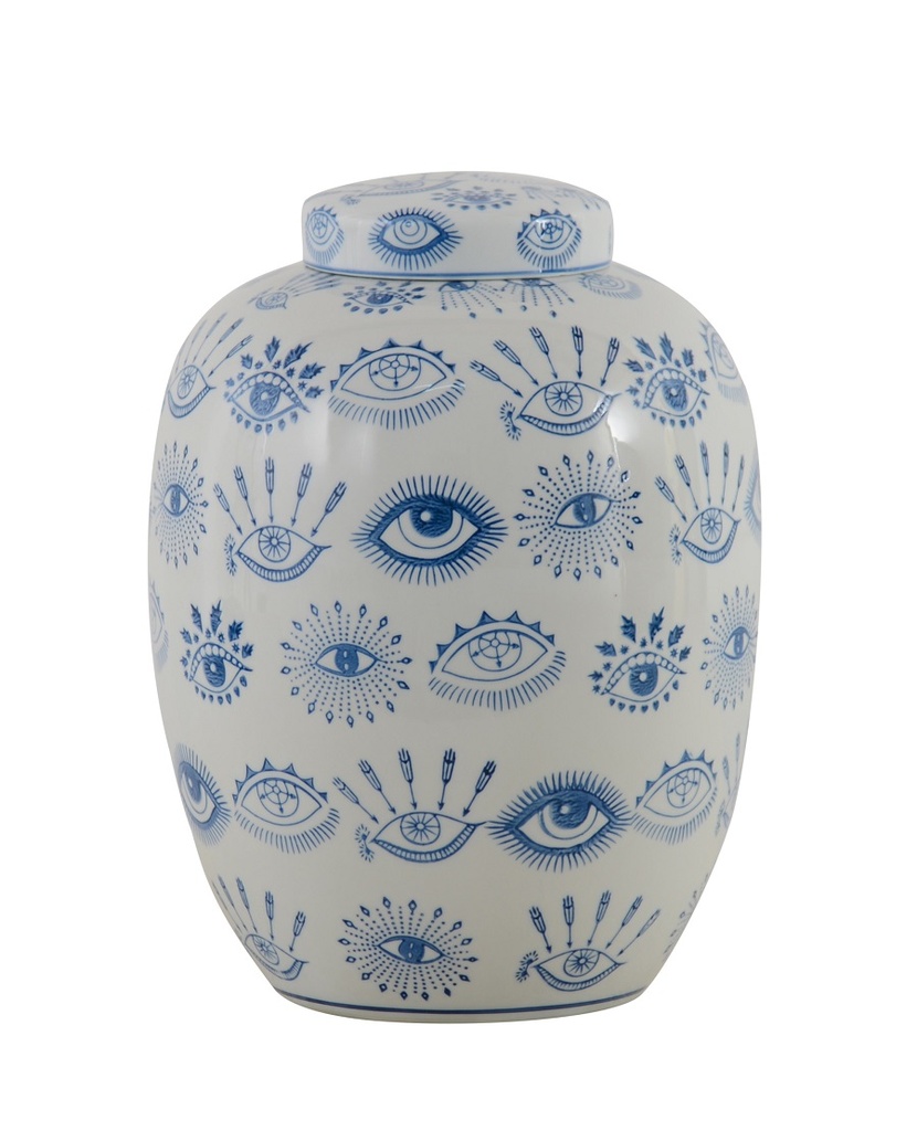 POT W/LID WHITE/BLUE CERAMIC 'MYKONOS' D23x32h