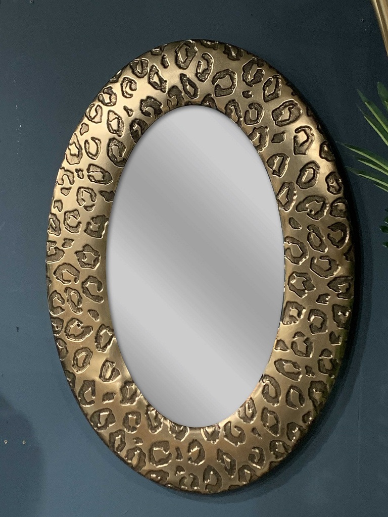 S/2 OVAL MIRROR ANT.GOLD IRON 'LEOPARD' 46x66h