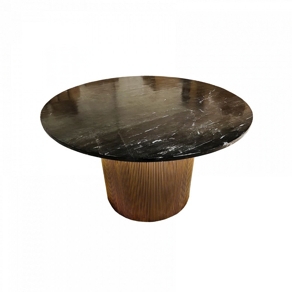 Dining table round mango gold/black stone top 130x130x77 DC