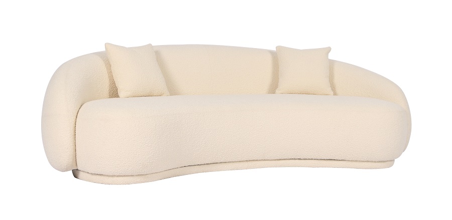 CURVED 3 SEATER 'ROMA' CREAM BOUCLÉ FABRIC FH 240x126x75h