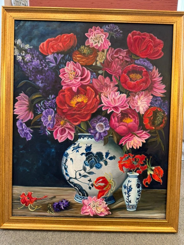 Painting vase with flowers 100x80