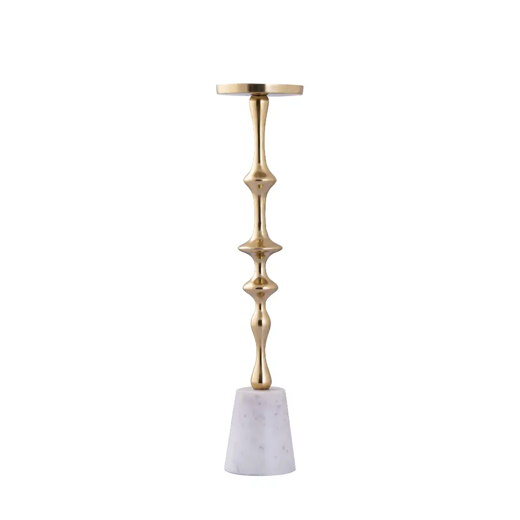 [718456] Cassady Gold alu candle holder on marble base S 11 x 11 x 49 cm