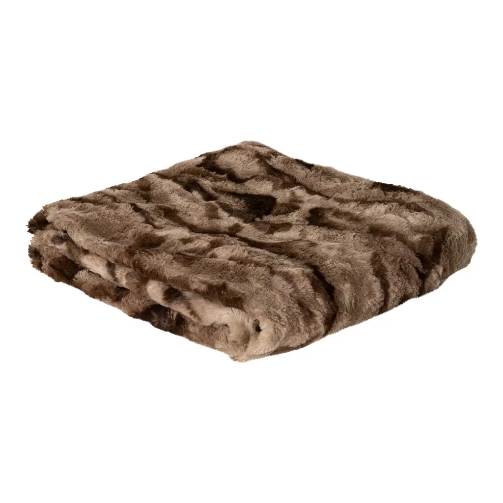[718659] Clarisse Brown artificial fur plaid rectangle S 140 x 170 x 2cm