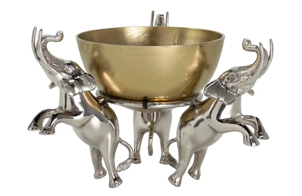 GOLDEN ALUMINUM ELEPHANTS BOWL 43x43x30 CM