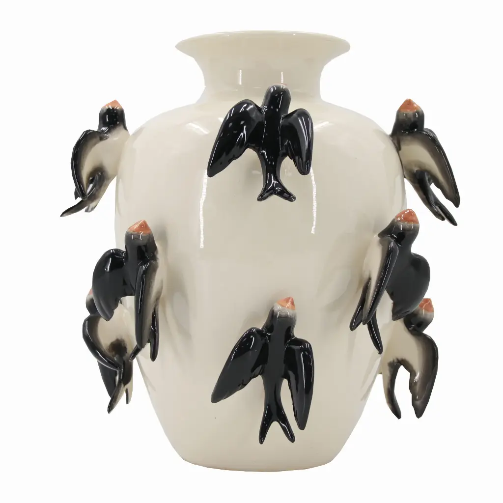 Vase Black Birds White/Black Ø34x35