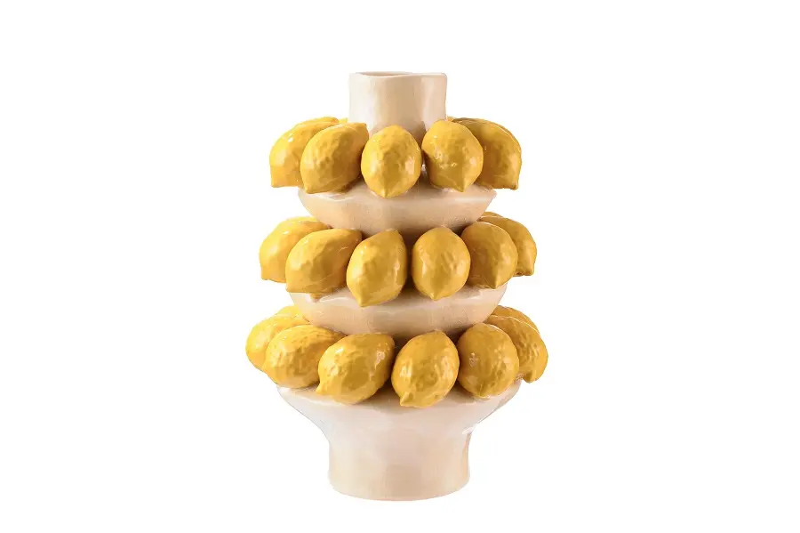 BEIGE/YELLOW CERAMIC VASE 'LEMON' D22,5x30h