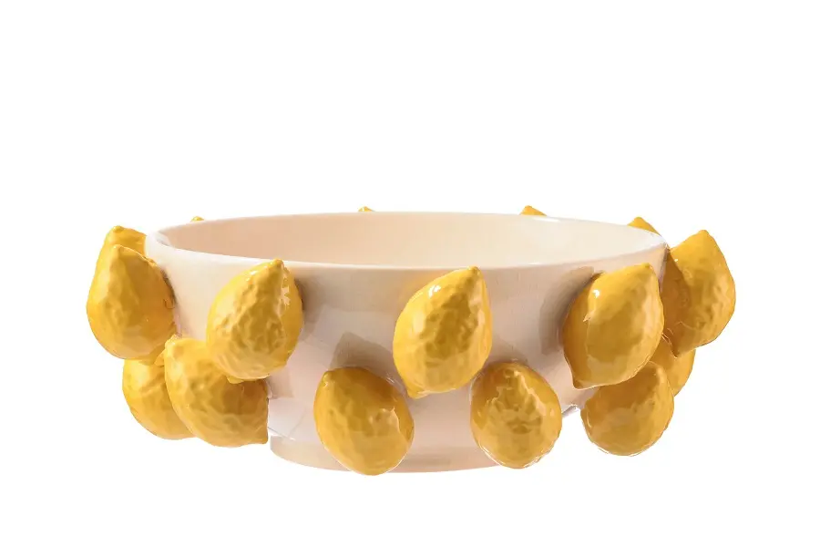 BEIGE/YELLOW CERAMIC BOWL 'LEMON' D33x12h