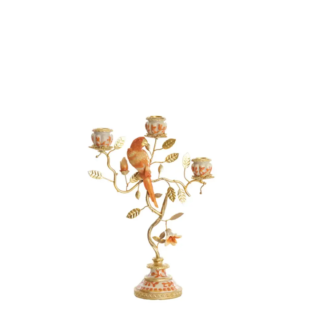 [6075390] Candle stick 3L 22,5x9x31,5 cm LOROS orange-cream+l gold