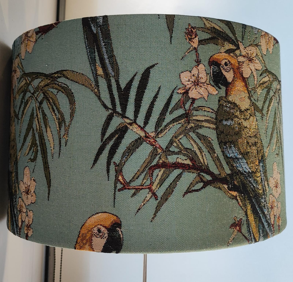 Shade Dusty Aqua with Parrots drum, 40x40x25 cm