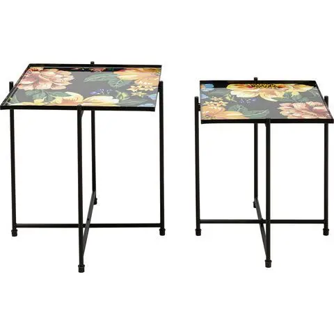 Side Table Flowers Garden Square (2/Set) 43x43x51cm