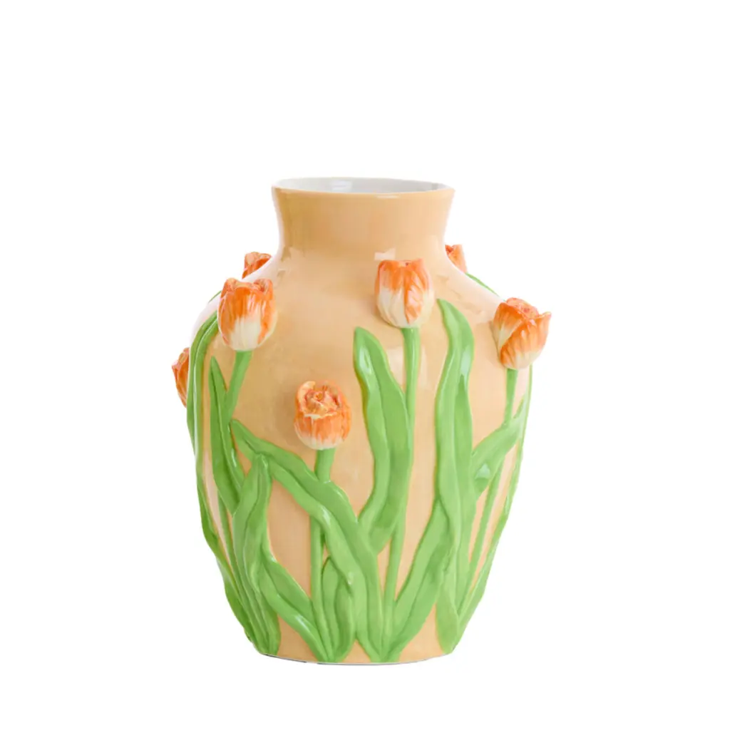 Vase deco Ø26x31 cm TULIP ceramics light orange-green