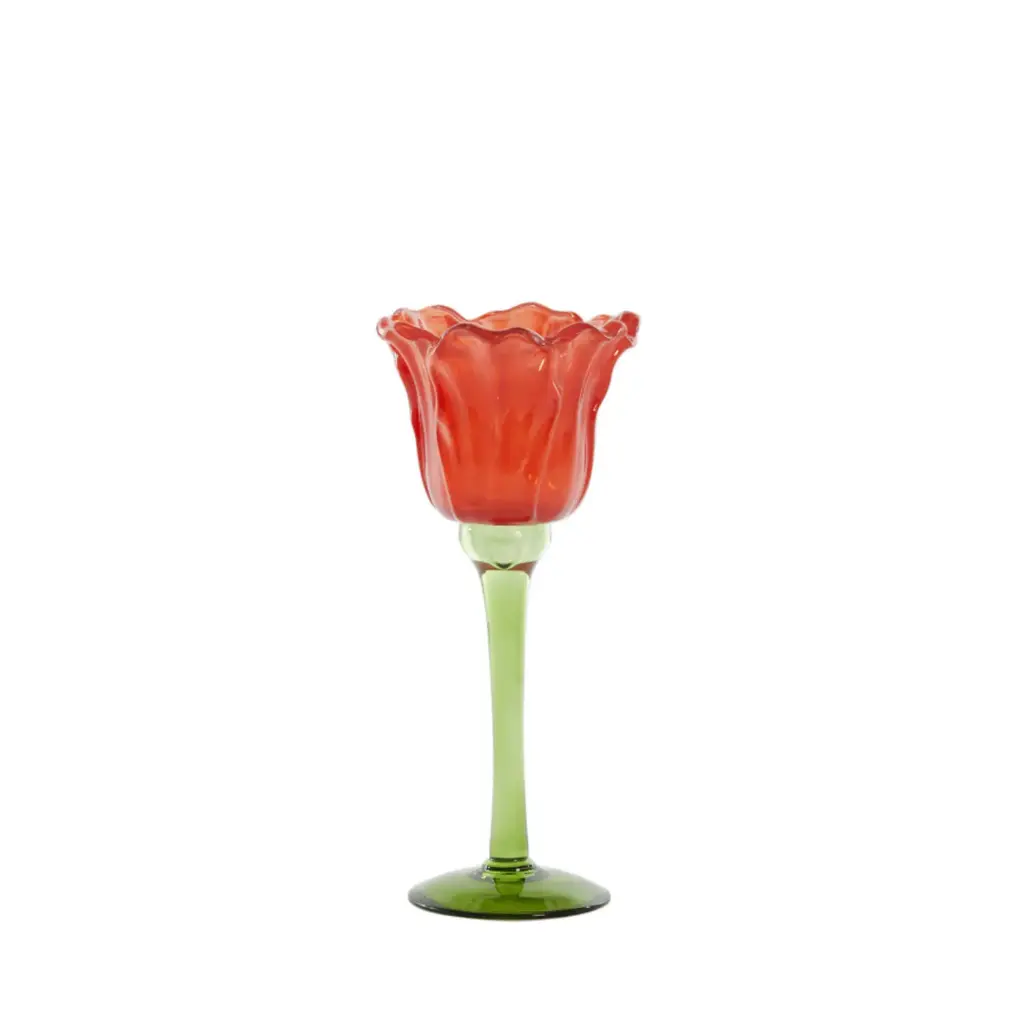 Tealight on base Ø10,5x22,5 cm FLOWALY glass green+red