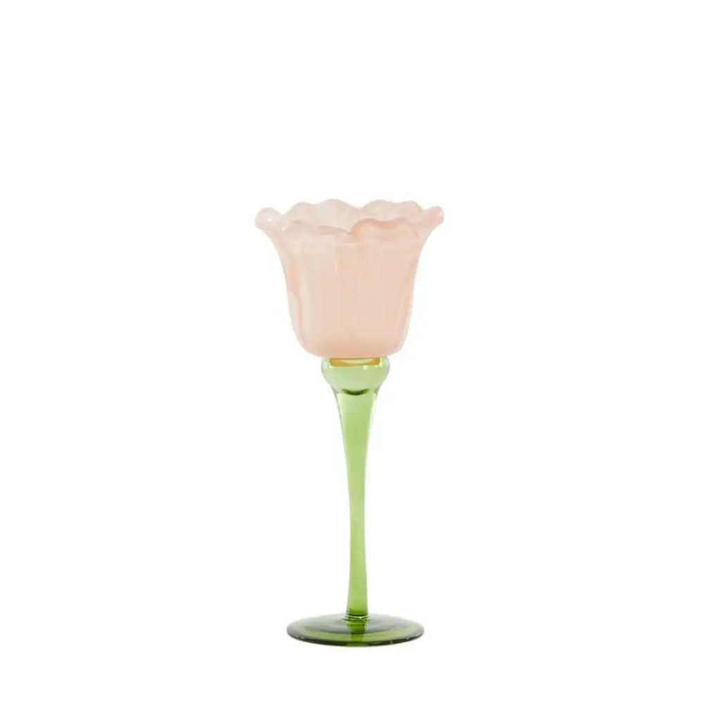 Tealight on base Ø10,5x22,5 cm FLOWALY glass green+peach