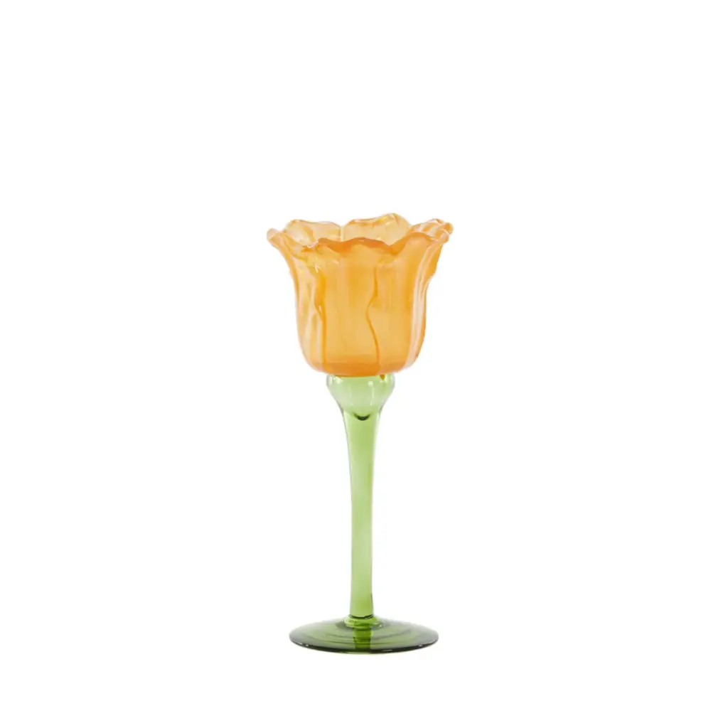 Tealight on base Ø10,5x22,5 cm FLOWALY glass green+yellow