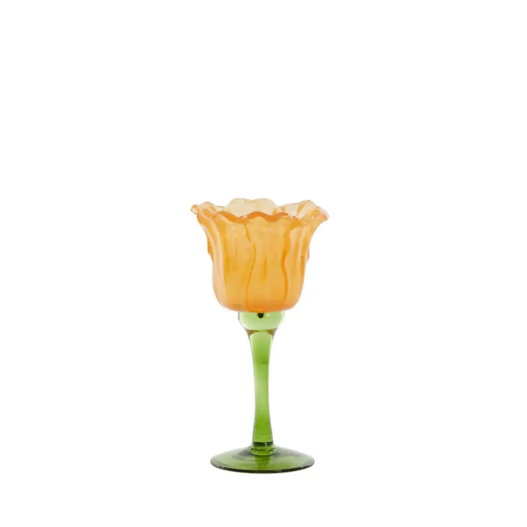 Tealight on base Ø10,5x19 cm FLOWALY glass green+yellow