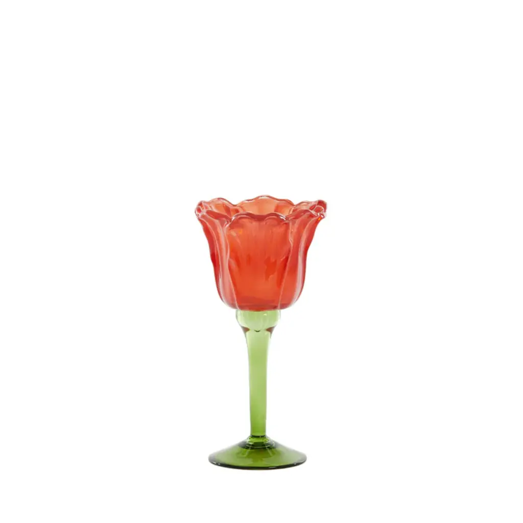 Tealight on base Ø10,5x19 cm FLOWALY glass green+red