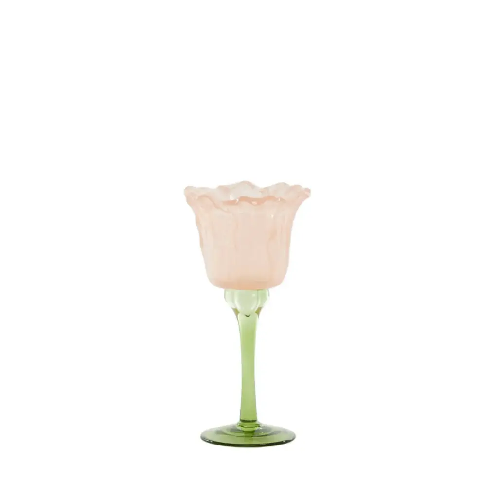 Tealight on base Ø10,5x19 cm FLOWALY glass green+peach