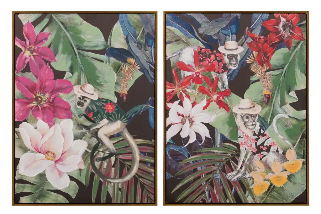 MACAQUE SET 2 CANVAS WITH GOLDEN FRAME 60x4x80 CM