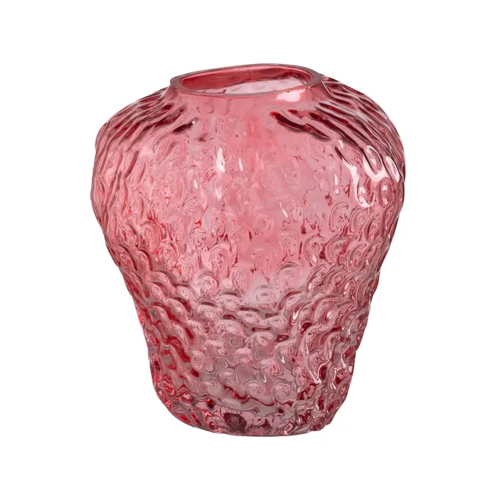 VASE STRAWBERRY RED GLASS. DECORATION 20 X 20 X 21 CM