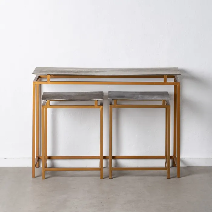 S/3 CONSOLE GOLD-SILVER METAL ENTRY: 109 X 38,10 X 78,70 CM