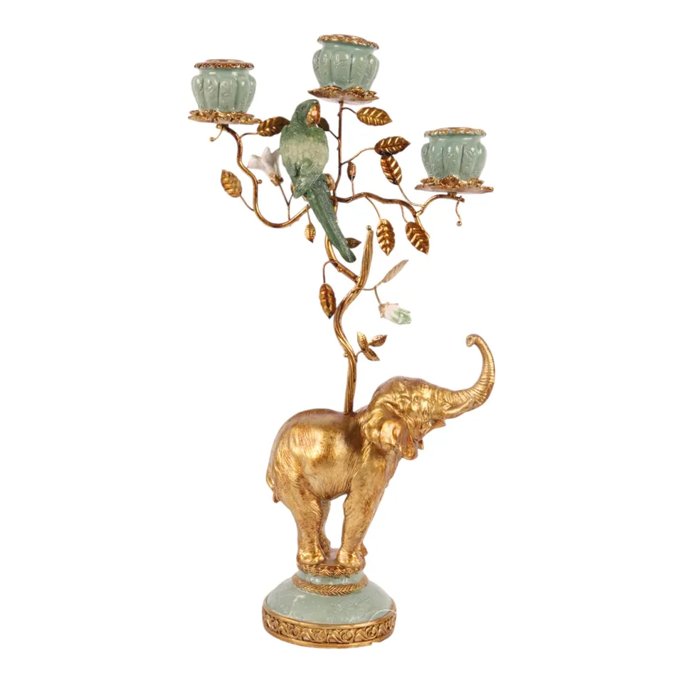 [8717334192975] Candle Holder Elephant 44 cm - Gold - Resin