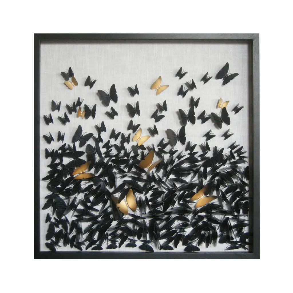 [253-23-083] Wall art black/gold butterflies 90x90x6