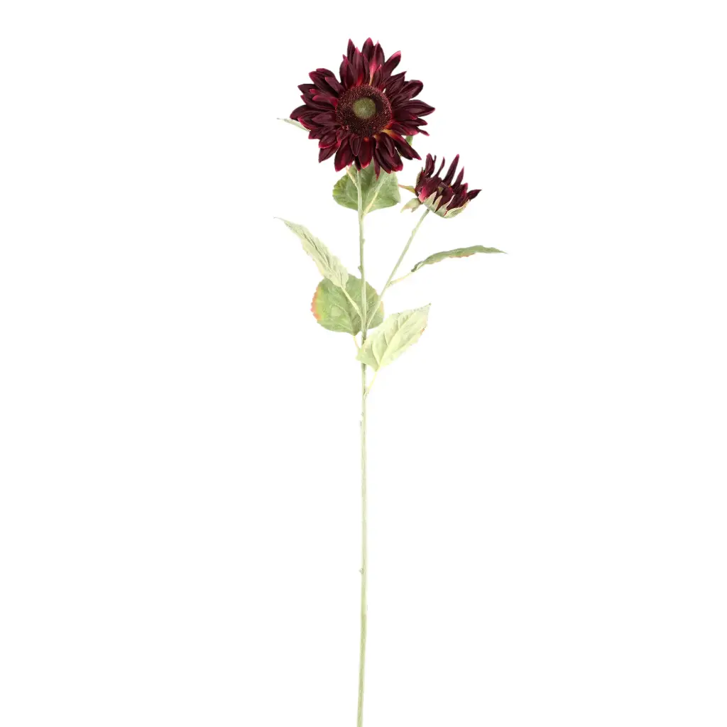 Garden flower burgundy sunflower stem with leaves 40x30x86cm