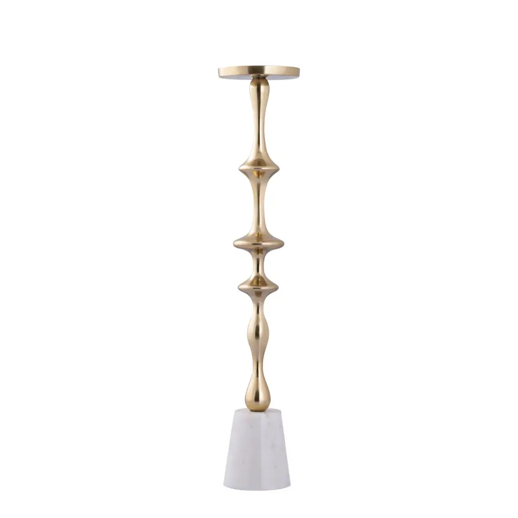 [718455] Cassady Gold alu candle holder on marble base L 11x11x56.5cm