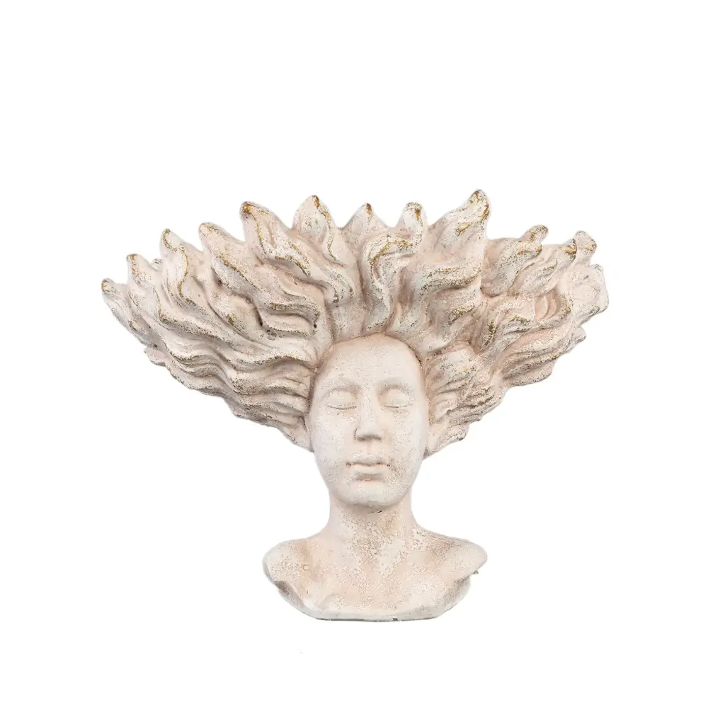 Kimbere Cream cement face shaped statue hair S 38x21.5x30cm
