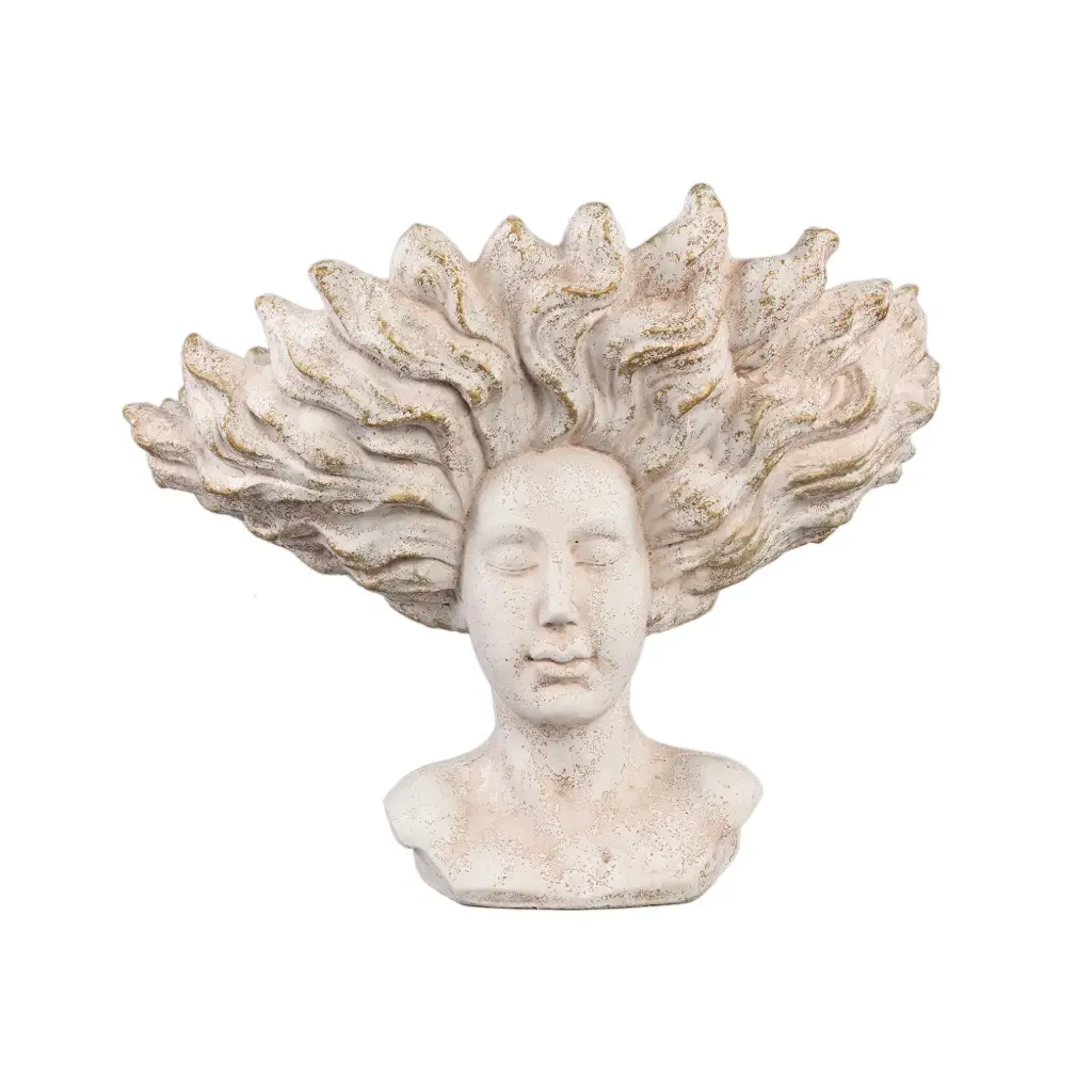 Kimbere Cream cement face shaped statue hair L 43x25x35cm