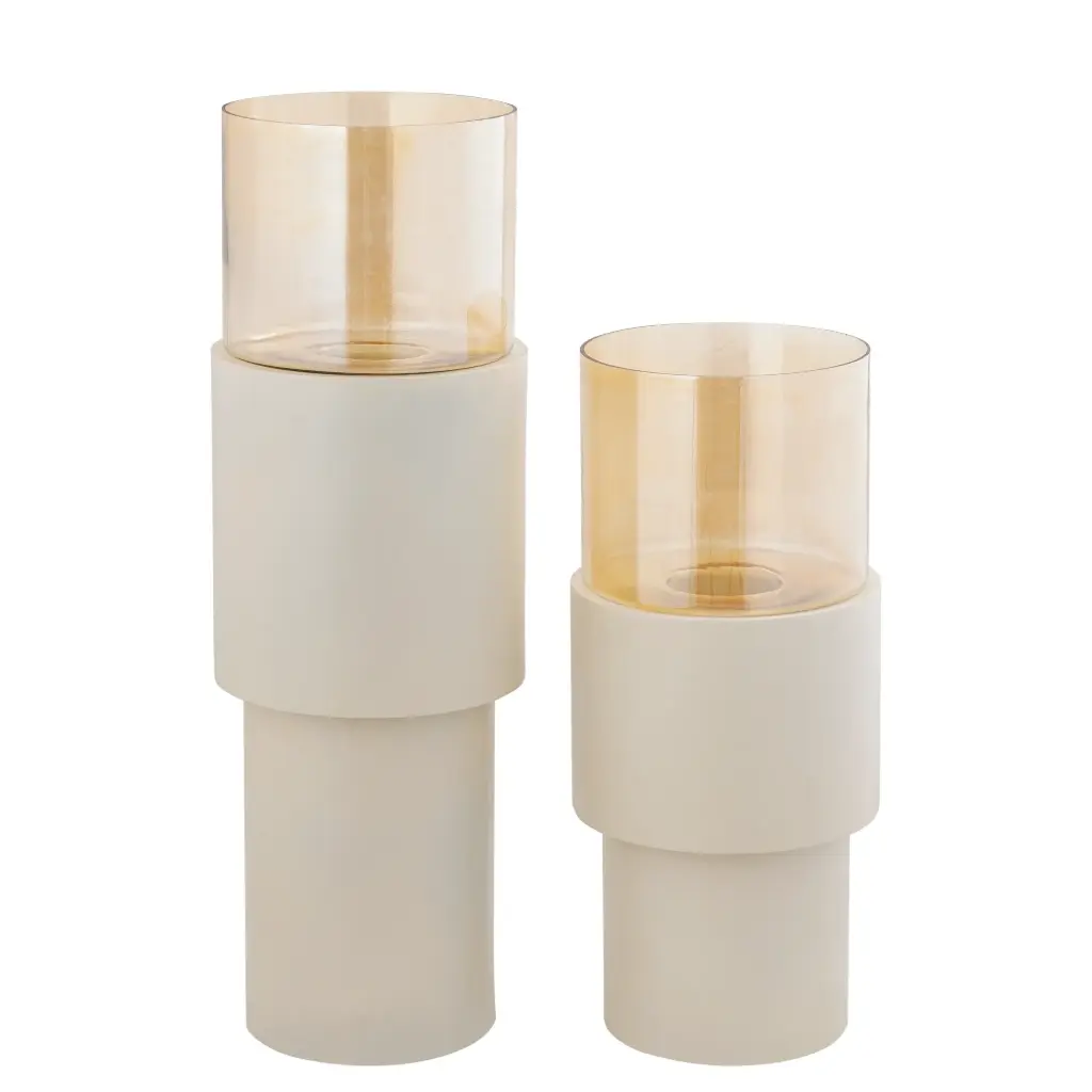 [726506/726507] Soon Cream iron floor stormlight luster glass Set L 33x33x99cm, S 33x33x75cm