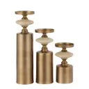 Nikolaos Brass candleholder travertine round set 2, L 11x11x42cm, M 11x11x31cm