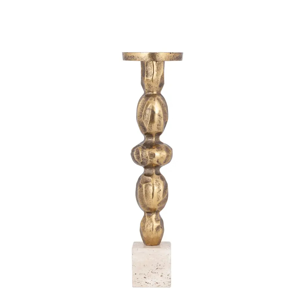 [731217] Malines Gold casted alu candleholder on base L 11x11x43 cm