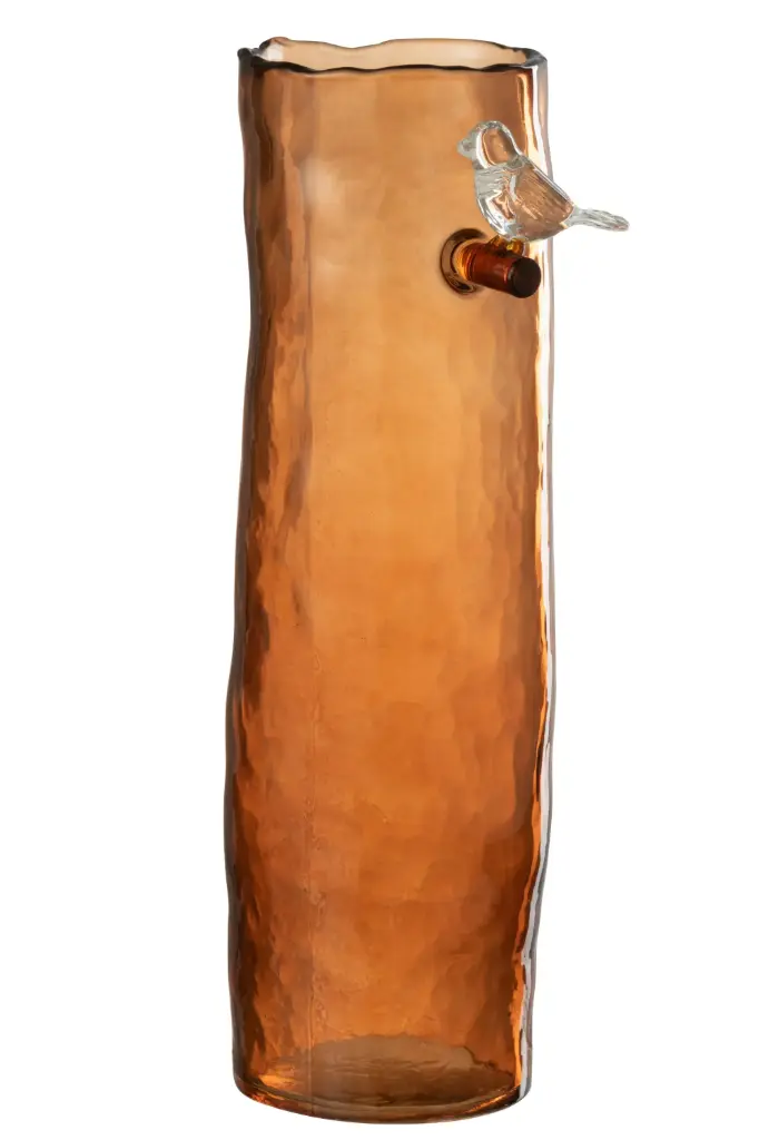 VASE LONG BIRD GLASS OR L (13,5x9,5x32cm)