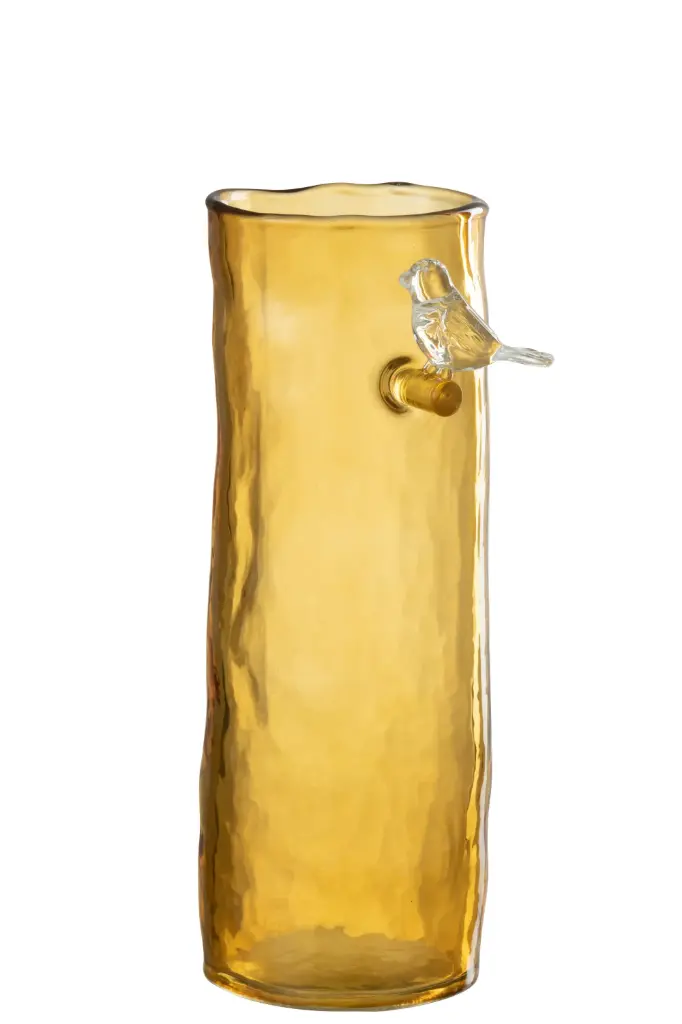 [42490] VASE LG BIRD GLASS OCHRE S (13,5x9,5x27cm)