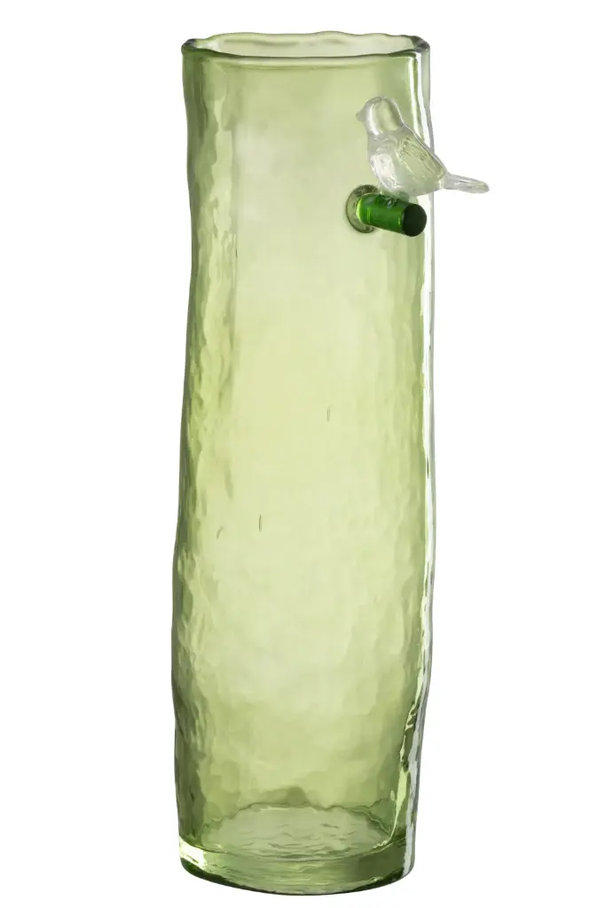 VASE LG BIRD GLASS GREEN L (13,5x9,5x32cm)
